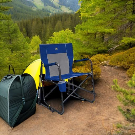 GCI OUTDOOR Freestyle Rocker Camping Chair | Portable Folding Rocking Chair with Solid, Durable Armrests, Drink Holder & Comfortable Backrest — Royal Blue