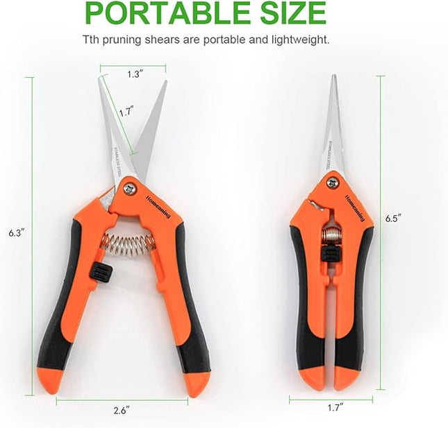 1 Pack Garden Pruning Shears with Straight Blades Trimming Scissors, Gardening Hand Pruning Snips Titanium Coated Precision Bonsai Pruning Shears, Convenient Flower Cutters (Orange)