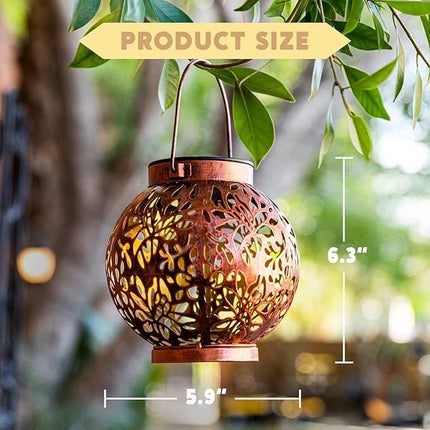 JOIEDOMI 2 Pack Outdoor Solar Hanging Lantern Lights, Waterproof Tabletop with Handle, LED Moroccan Lanterns, Metal Decorative Garden Solar Lights Christmas for Patio, Lawn, Porch, Backyard