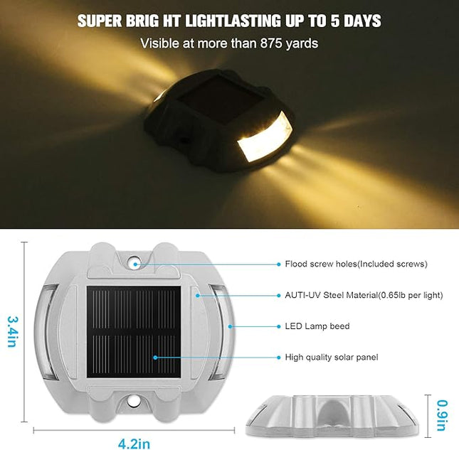 VOLISUN Solar Deck Lights Driveway Dock Light, 12-Pack Led IP67 Waterproof Outdoor Warning Step Lights for Driveway Sidewalk Garden Pathway Yard(Warm White)