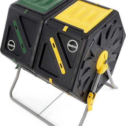Miracle-Gro Dual Chamber Compost Tumbler – Easy-Turn, Heavy-Duty Outdoor Bin Composter with 2 Sliding Doors (2x18.5 Gal/70L
