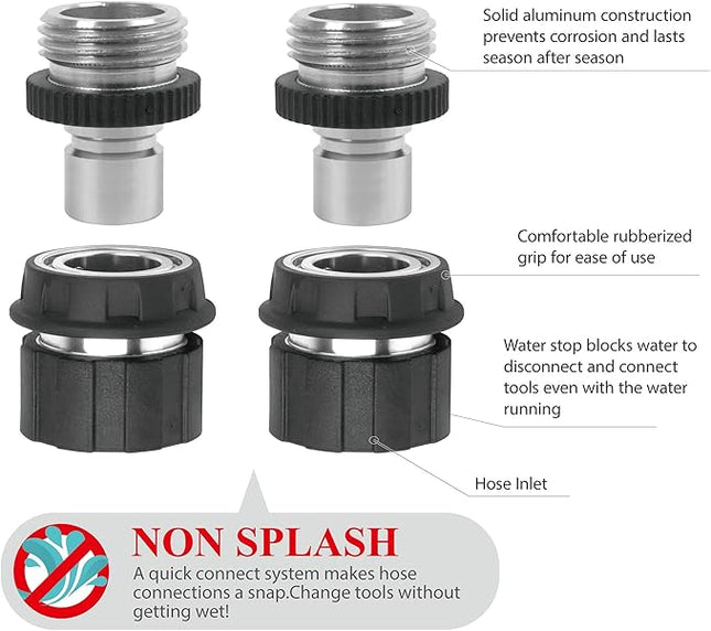 Eden 94269 Heavy Duty Metal Garden Hose Quick Connect with Water Stop Set, 4 pc