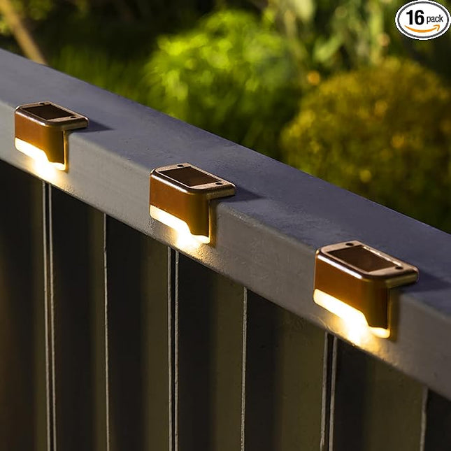 SOLPEX Solar Deck Lights Outdoor 16 Pack, Solar Step Lights Waterproof Led Solar lights for Outdoor Stairs, Step , Fence, Yard, Patio, and Pathway(Warm White)