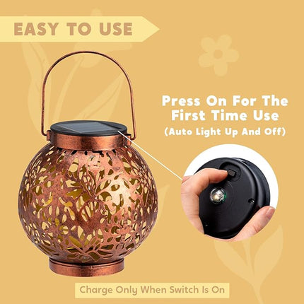 JOIEDOMI 2 Pack Outdoor Solar Hanging Lantern Lights, Waterproof Tabletop with Handle, LED Moroccan Lanterns, Metal Decorative Garden Solar Lights Christmas for Patio, Lawn, Porch, Backyard