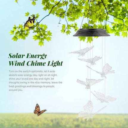 Birthday Gifts for Women Mom Grandma, Gardening Gifts for Women, Butterfly Solar Wind Chimes for Outside, Wind Chimes Outdoor Waterproof, Solar Lights Outdoor Decorative for Garden Patio Yard