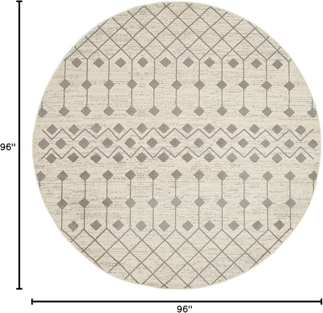 Nourison Grafix Moroccan Ivory/Grey 8' x Round Area Rug, Easy Cleaning, Non Shedding, Bed Room, Living Room, Dining Room, Kitchen (8 Round)