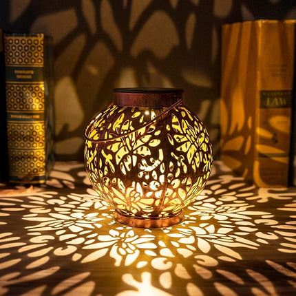 JOIEDOMI 2 Pack Outdoor Solar Hanging Lantern Lights, Waterproof Tabletop with Handle, LED Moroccan Lanterns, Metal Decorative Garden Solar Lights Christmas for Patio, Lawn, Porch, Backyard