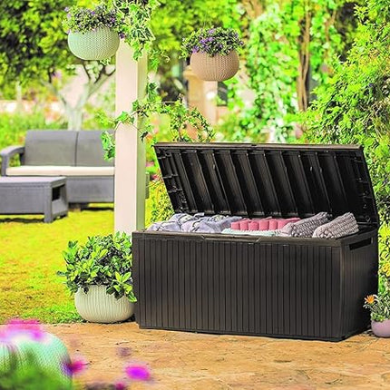 Keter Cushion Box, Rainproof, Balcony Springwood Cushion Storage Box, Brown, 123 x 53.5 x 57 cm, 305 L, 17202488