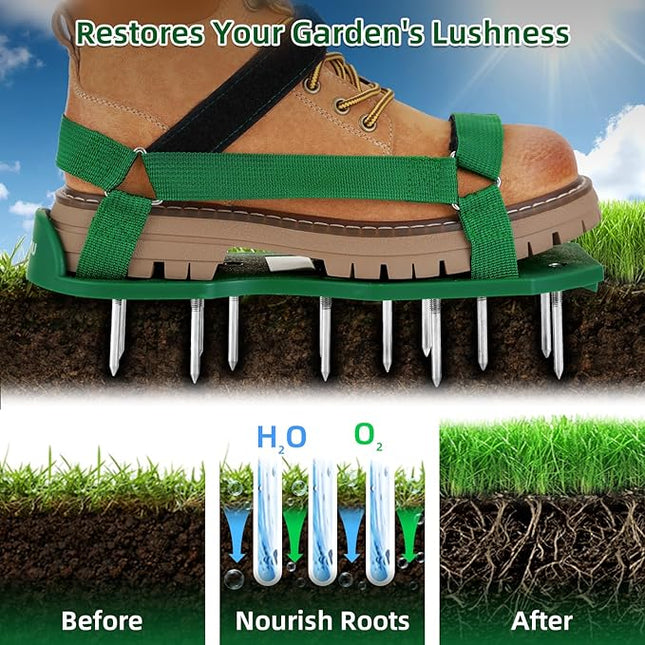 Ohuhu Lawn Aerator Shoes for Grass: Free-Installation Aeration Shoes with Stainless Steel Shovel, Heavy Duty Spike Aerating Sandals Lawn Tool for Yard Patio Garden