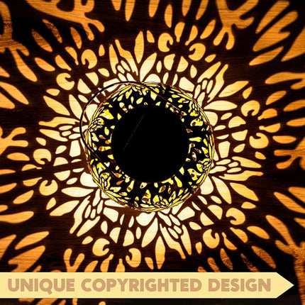 JOIEDOMI 2 Pack Outdoor Solar Hanging Lantern Lights, Waterproof Tabletop with Handle, LED Moroccan Lanterns, Metal Decorative Garden Solar Lights Christmas for Patio, Lawn, Porch, Backyard