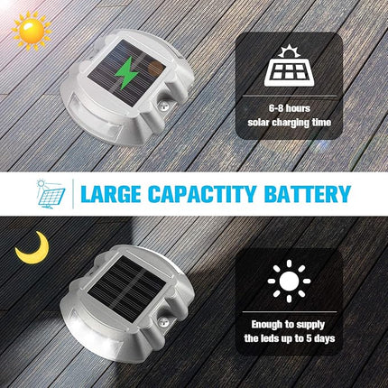 VOLISUN Solar Deck Lights, 16-Pack Led IP67 Waterproof Outdoor Warning Step Lights for Driveway, Sidewalk, Garden Pathway, Yard (White)