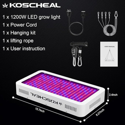KOSCHEAL KS2000 LED Grow Light Full Spectrum,Plant Grow Light with Veg & Bloom Switch for Hydroponic Indoor Plants LED Grow Lamp with Daisy Chain, Output 230W±5%