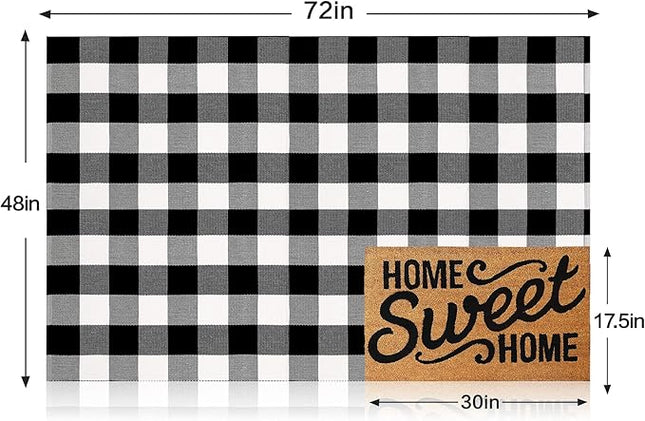 MUBIN Cotton Buffalo Plaid Rug, 4x6 ft Black and White Checked Outdoor Rug Front Door Decorative Mat, Hand-Woven Reversible Foldable Rug for Layered Door Mats Washable Carpet for Front Porch, Entryway