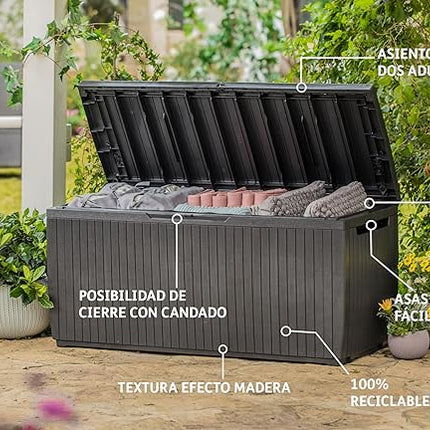 Keter Cushion Box, Rainproof, Balcony Springwood Cushion Storage Box, Brown, 123 x 53.5 x 57 cm, 305 L, 17202488