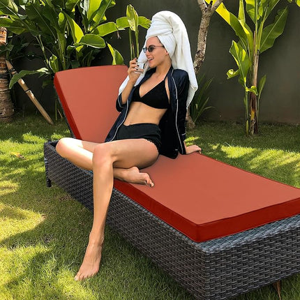 Chaise Lounge Cushion for Outdoor Furniture, Waterproof Fade and Tear Resistant Lounge Deck Chair Cushions for Patio Lawn Pool Resort Hotel, 80x26x3 Inch, Rust