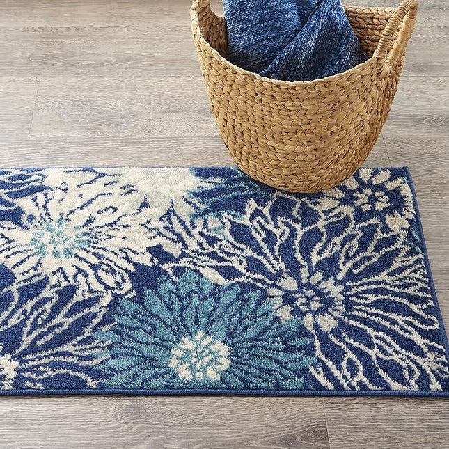 Nourison Home Passion Navy/Ivory 1'10" x 2'10" Area Rug, Floral, Farmhouse, Easy Cleaning, Non Shedding, Bed Room, Living Room, Dining Room, Kitchen, (2' x 3')